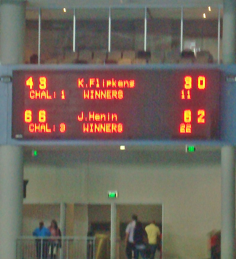 My blurry shot of the scoreboard